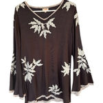 Scully Size Large Black With Gray Embroidery Tunic Top Lace Trim Western Boho Photo 0