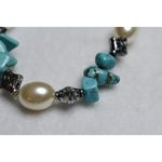 Source Unknown Western Vintage Turquoise Faux Pearl Silver Tone Stretch Bracelet Photo 2