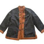 Handmade Vintage Black Jacquard Tang Style Jacket Sherpa Lining Frog Closure S/M Photo 0