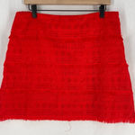 J. Crew Factory Red Fringe Lace Mini Skirt Exposed Zipper Size 12 Photo 0