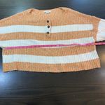 American Eagle  Brown White Striped Ribbed Cropped Henley Sweater M Slouchy Comfy Photo 8