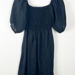 Aura Classic Black 100% Linen Smocked Top Puff Elastic Cuff Sleeve Dress Medium Photo 1