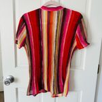 Fashion Bug Y2K  Multicolor Striped Stretch Pleated Button Down Blouse Size M Photo 3