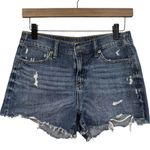 Aerie  Blue Distressed Jean Shorts with‎ Frayed Hem Photo 0