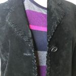 margaret godfrey black leather jacket with lace trim button front long sleeve 10 Photo 5