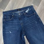 EXPRESS  Tuliped Zig Zag Raw Hem Mid Rise Crop Boyfriend Jeans Blue Size 8 Photo 3