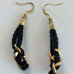 Black Braided Cotton w Gold Chain Dangle Earrings Photo 1