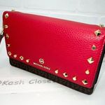 Michael Kors Crimson Jet Set Small Studded Leather Crossbody Clutch Photo 3