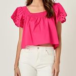 NWT Hyacinth House Hot Pink Eyelet Puff Sleeve Top | S Photo 0