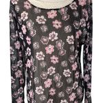 Vintage Y2K New York & Company Mesh Floral Long Sleeve Top Size XL Whimsigoth Black Photo 0