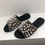 Sol Sana  Teresa Faux Fur Imitation Pearl Tan Slides Photo 2