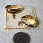 NWT Ear Sense Retro Gold Tone Double Oval Hoop Latch Back y2k Fashion Earrings Photo 2