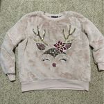 Fuzzy Fur Sequin Reindeer Christmas Sweater Pink Size M Photo 0