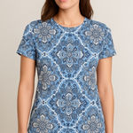 Talbots Mosaic Floral Print Short Sleeve Knit Top S Photo 0