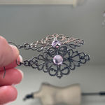 Pewter Filigree Boho Drop Earrings Pink Purple Stone Accent Y2K Dainty Jewelry Silver Photo 1