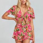Show Me Your Mumu Riviera Cut Out Romper Womens XS Pink Floral Tropical Coquette Photo 0