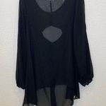 Women’s Black Sheer Flowy High Low Blouse Cut Out Back Sz Sm Elastic Cuffs Photo 0