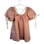 Cider  Womens Small Mini Dress Square Neck Knotted Bubble Puff‎ Sleeve Pink Photo 4