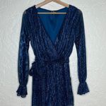 Lulus Women's Wow Factor Blue Metallic Surplice Romper Long Sleeve Size Medium Photo 1