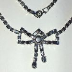 Elegant Vintage Silver Tone CZ Rhinestone Classic Formal Bow Necklace Photo 5