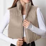 Automet Womens Cropped Puffer Vest Winter Lightweight Sleeveless Outerwear Vests Tan Size XS Photo 0