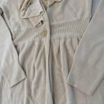 Venus Long Duster CardiganSweater Ruffle Neckline Womens Small Ivory ButtonClose Photo 4