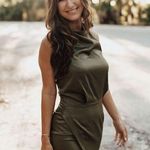 Elliatt  Camo Asymmetric Satin Cocktail Dress in Khaki Size Large Photo 2