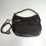 Antonio Melani  Brown Patent Leather Croc Embossed Woven Chain Handle Bag Photo 7