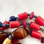 Red orange and blue long beaded necklace Photo 5