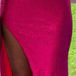 Jovani  hot pink iridescent one shoulder sequined prom dress with side slit; 2 Photo 1