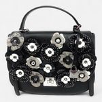 Michael Kors  Cassie Floral Applique Black Leather Large Satchel Crossbody Bag Photo 9