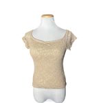 Ambiance Y2K Nude‎ Tan Lace Fitted Overlay Trending Top Medium Photo 4