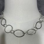 Silver Tone Open Link Necklace Oval Circle Chain Toggle Clasp Modern Jewelry Photo 0