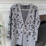 Ellen Tracy  Gray Long Sleeve Leopard Print Open Front Cardigan Size L Photo 0