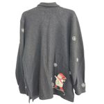 Quacker Factory Wool Cardigan Zip Up Sweater Black White Snowman Size Large Photo 1