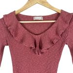 Altar'd State Bodysuit Womens XS Mauve Pink Ribbed Ruffle Long Sleeve Coquette Photo 1