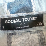Social Tourist Ultra High Rise Patchwork Denim Mini Skirt Size 7 W28 Blue Photo 4