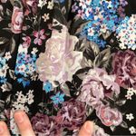 DALIA Black Lilac Lavender Purple Gray Floral Split Neck Long Sleeve Blouse Work Size L Photo 11