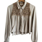 Urban Outfitters Callie Cropped Boho Top Size S Lace Ruffled Hem Western Cowgirl Photo 0