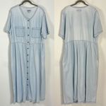 Vintage 80s 90s Light Blue Denim Maxi Shirt Dress Plus Size 1X Button Front Photo 0