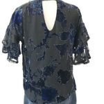 Lily White  Black and Bluish Purple Velvet Top Floral blouse Ruffled Sleeves Photo 7