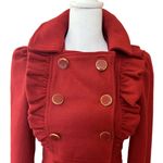 Say What? Red double-breasted ruffle coquette romantic feminine wool blend pea coat XS Photo 2