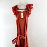 Nation Ltd Everly Frilly Ruffle Strap Tiered Cotton Midi Dress Cayene Red Small Photo 8