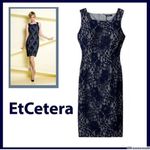 Etcetera NWT Navy Blue Floral Lace & Gingham Check
Cotton Pencil Sheath Dress 00 Photo 1