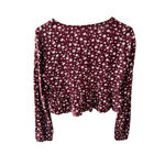 LA Hearts PacSun L.A. Hearts Floral Tie Front Long Sleeve Crop Blouse Burgundy White Med Photo 3