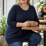 Karen Scott  Navy Blue Cotton Blend Tunic Sweater Plus Size XL Contrast Trim Photo 0