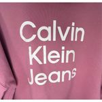 Calvin Klein Jeans Pink and White Cropped Graphic Hoodie Photo 1