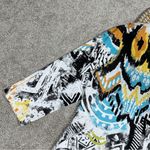 Jess & Jane Sun Art Print Rhinestone Multiprint Artsy 3/4 Sleeve Shirt Top L White Size L Photo 4