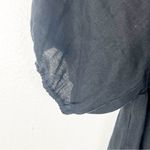 Aura Classic Black 100% Linen Smocked Top Puff Elastic Cuff Sleeve Dress Medium Photo 5