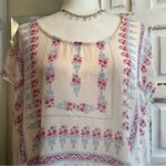 American Rag Vintage  Cie Boho Floral Handkerchief Hem Tunic Top White Pink Sz 0X Photo 3